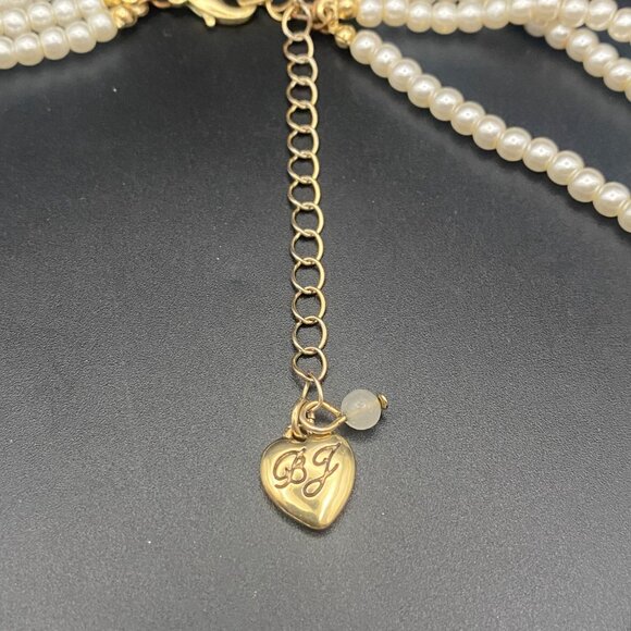 Betsey Johnson Locket 3 Strand Faux Pearl Necklace Heart Butterfly Gold Tone - Picture 5 of 10